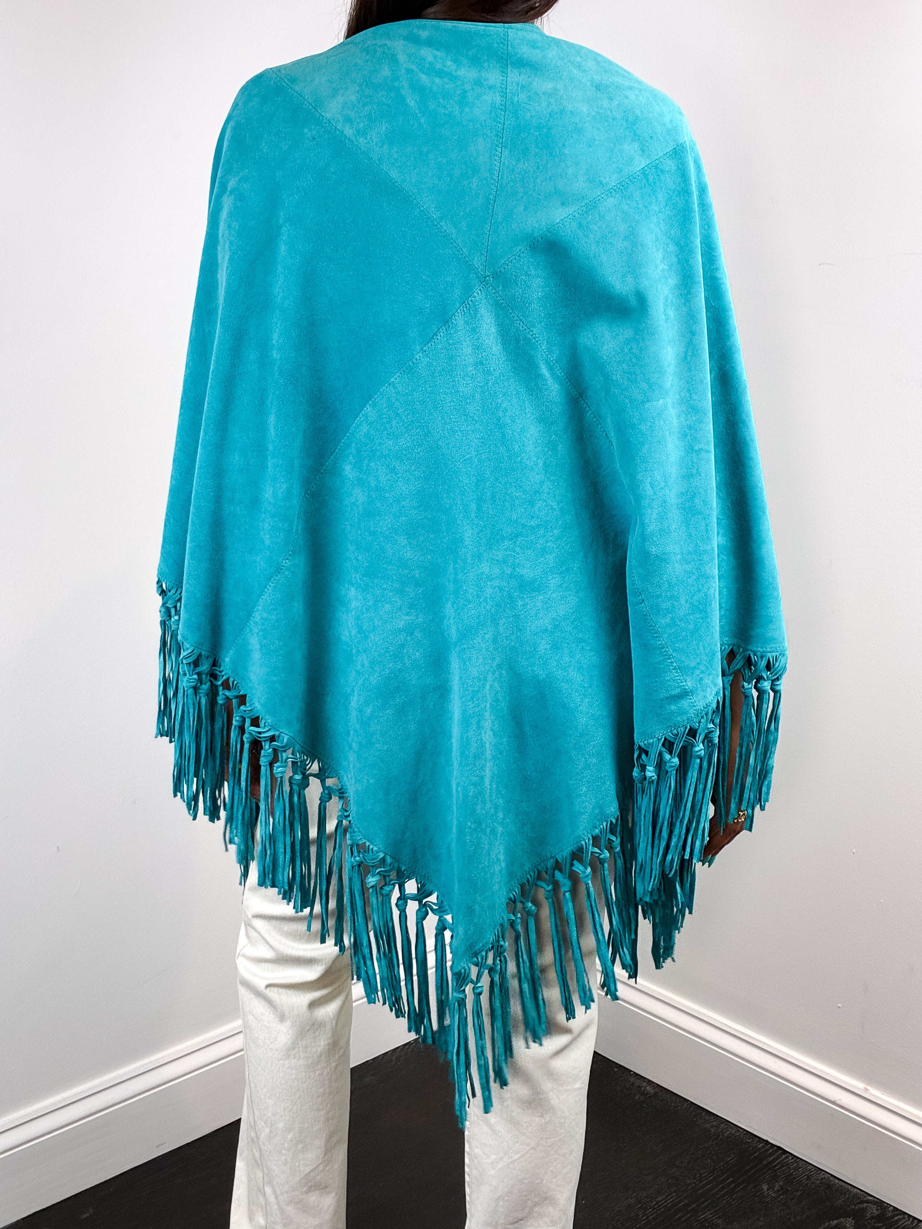 Teal Suede Fringe Shawl from Iris Apfel Estate – One Size