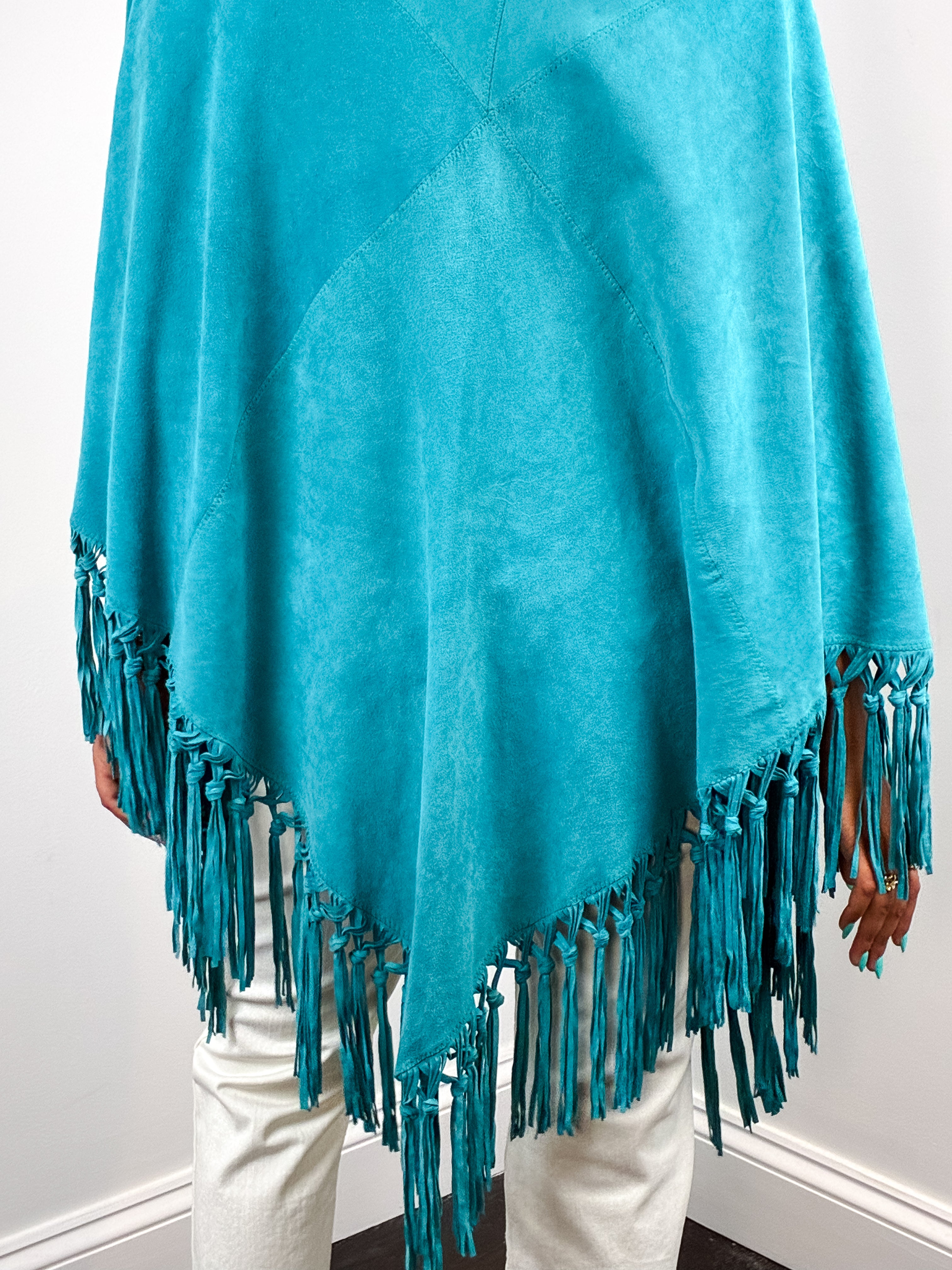 Teal Suede Fringe Shawl from Iris Apfel Estate – One Size