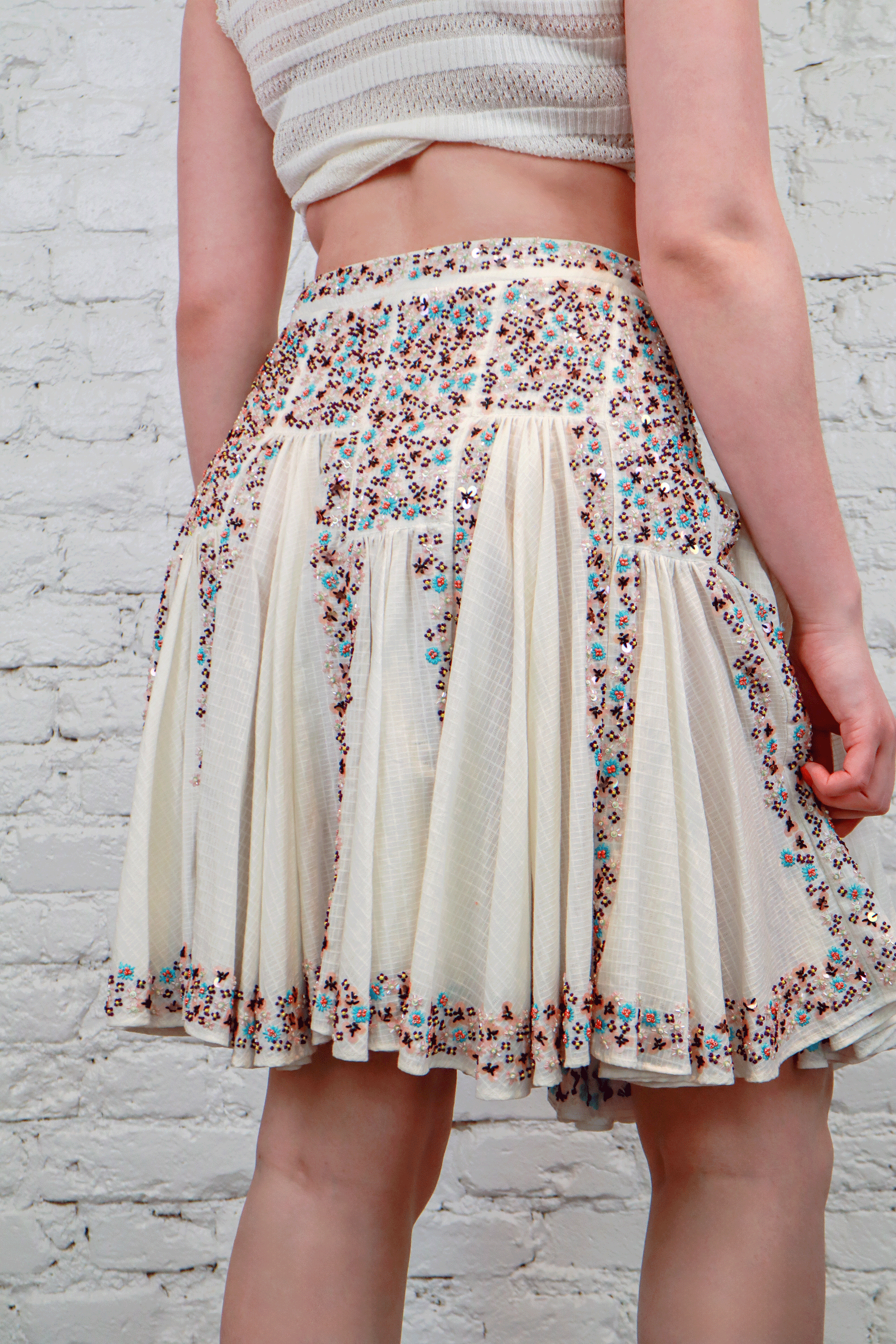 D&G White Sequin Floral Skirt
