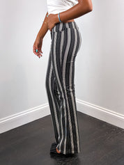2000s Black and Cream Striped Low-Rise Flare Pants - W25