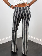 2000s Black and Cream Striped Low-Rise Flare Pants - W25
