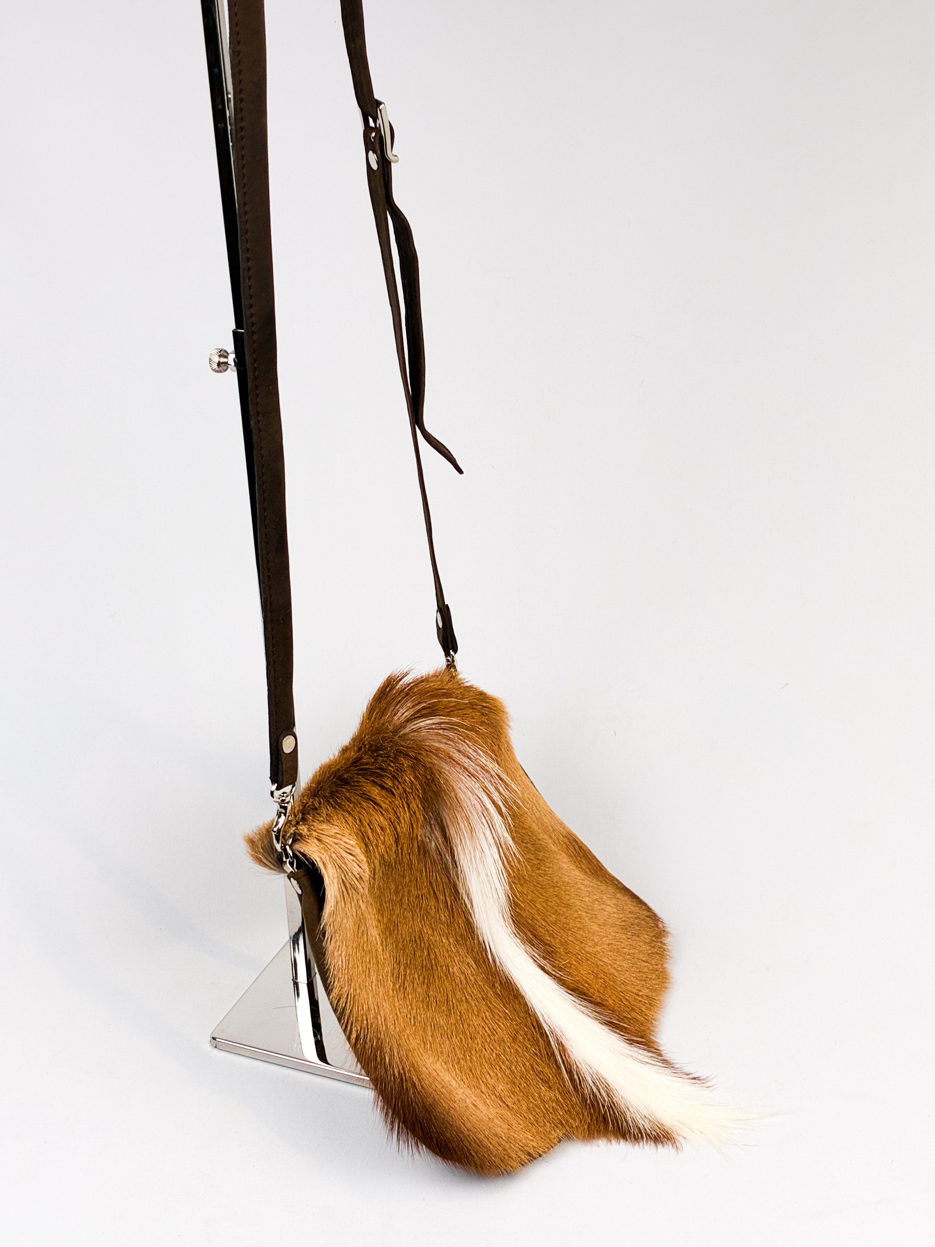 Rarity Handbags 2000s Springbok Hide and Brown Leather Crossbody Bag