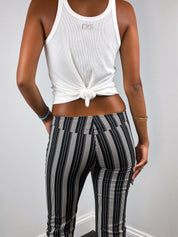 2000s Black and Cream Striped Low-Rise Flare Pants - W25