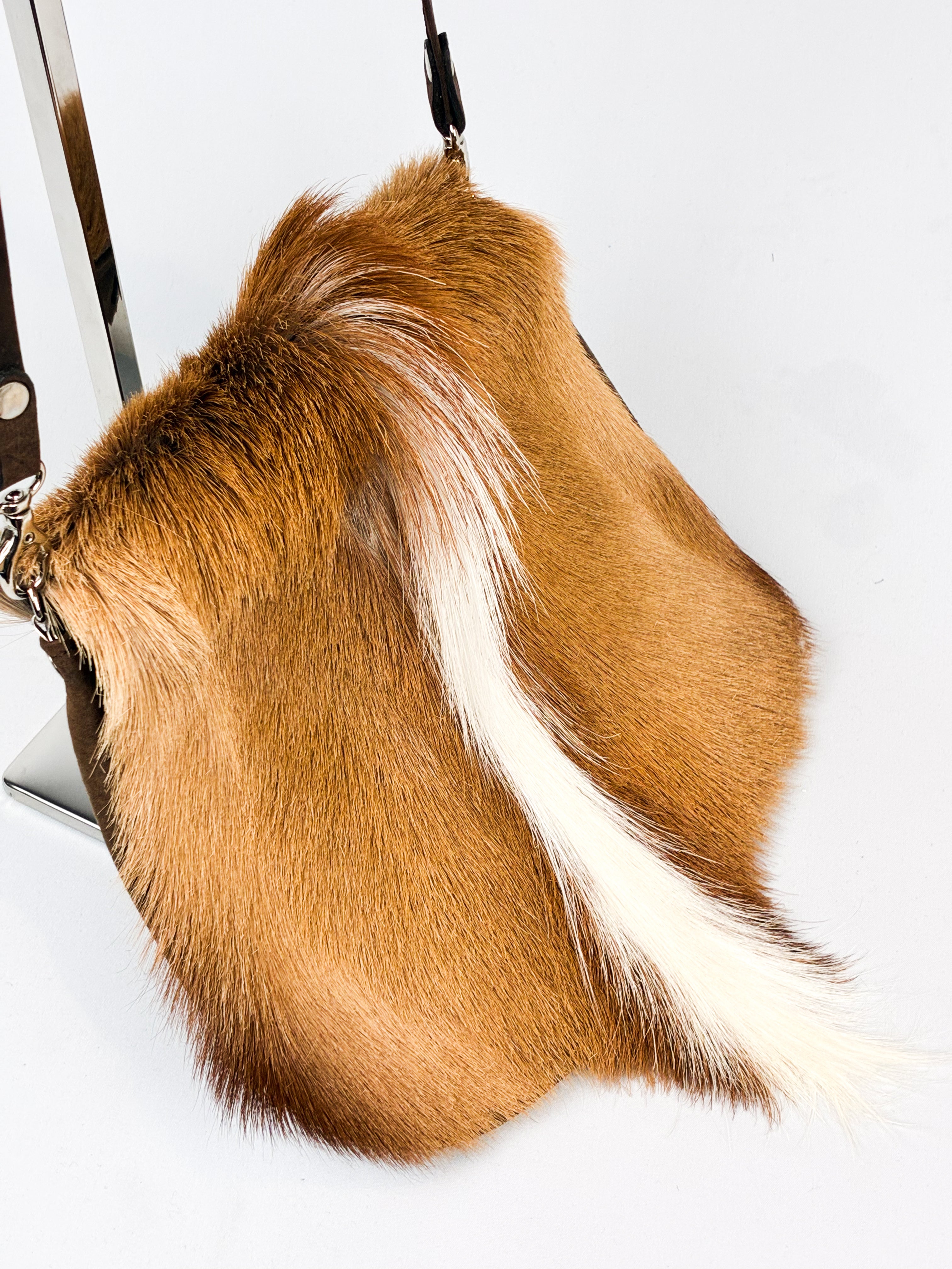 Rarity Handbags 2000s Springbok Hide and Brown Leather Crossbody Bag