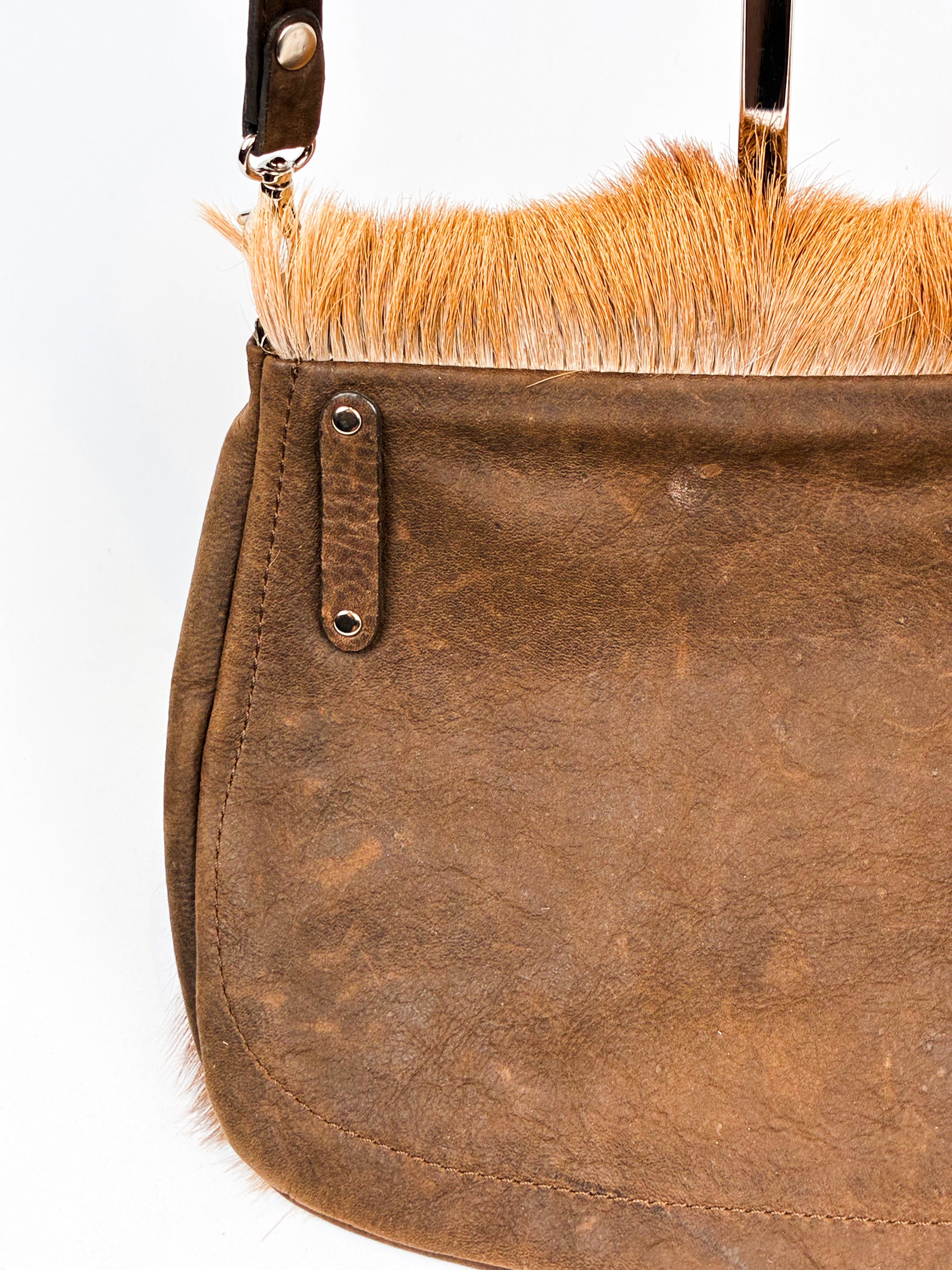 Rarity Handbags 2000s Springbok Hide and Brown Leather Crossbody Bag