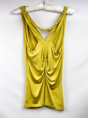 Max Mara 2000s Chartreuse Silk Draped Sleeveless Top - M/L