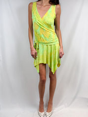 Axara Paris 2000s Green Tie-Dye Handkerchief Hem Mini Dress - M