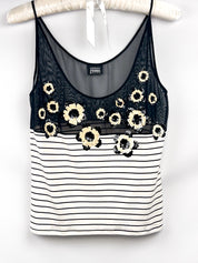 Gianfranco Ferré Jeans 2000s Sequin Flower Striped Tank - XS/S