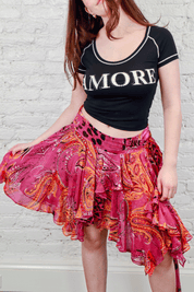 Just Cavalli Pink Paisley Silk Asymmetrical Skirt