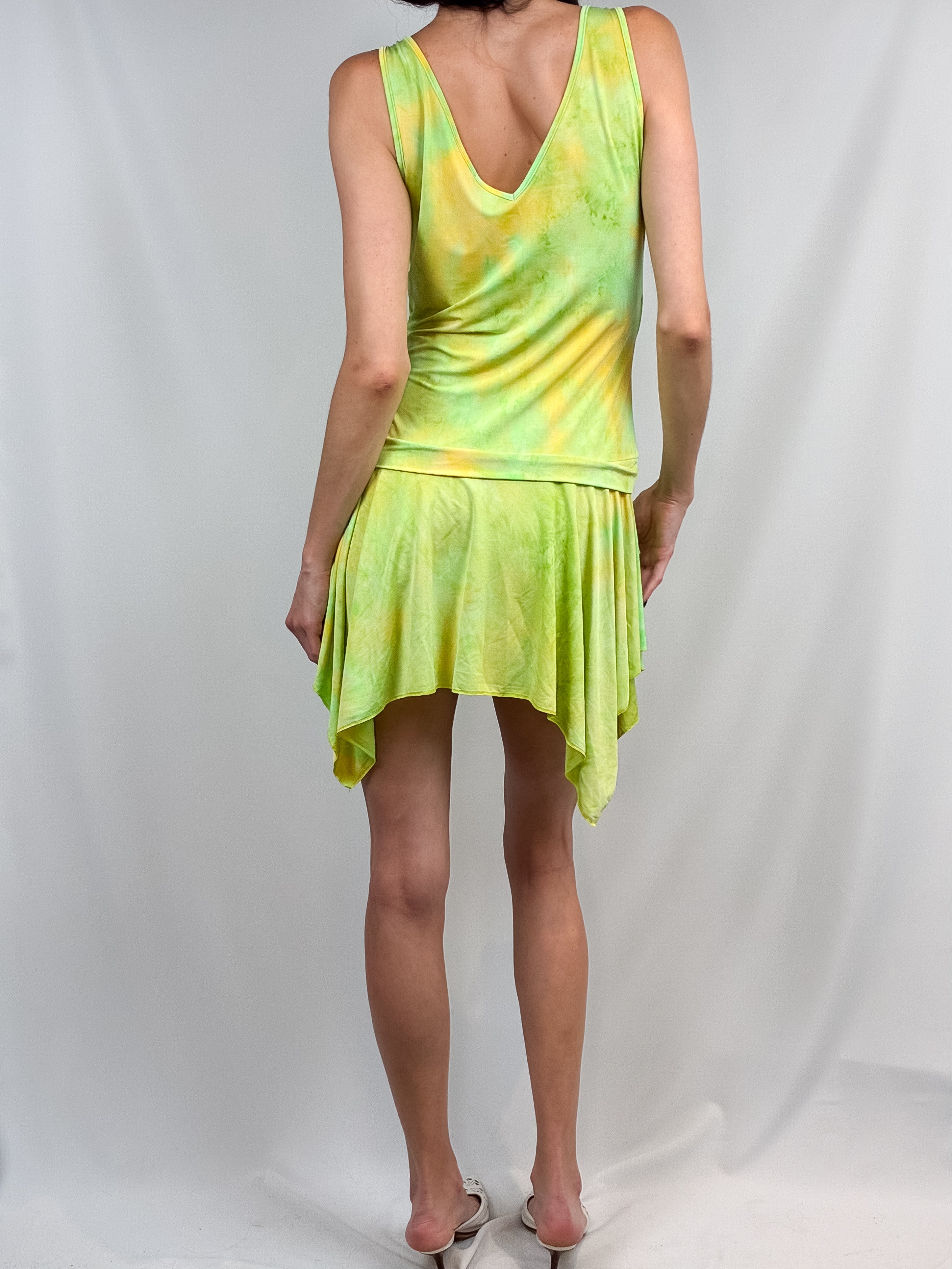 Axara Paris 2000s Green Tie-Dye Handkerchief Hem Mini Dress - M