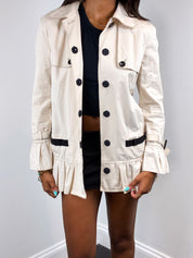 D&G Dolce & Gabbana 2000s Cream Black Ribbon Trim Peplum Trench Jacket - XS
