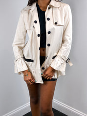 D&G Dolce & Gabbana 2000s Cream Black Ribbon Trim Peplum Trench Jacket - XS