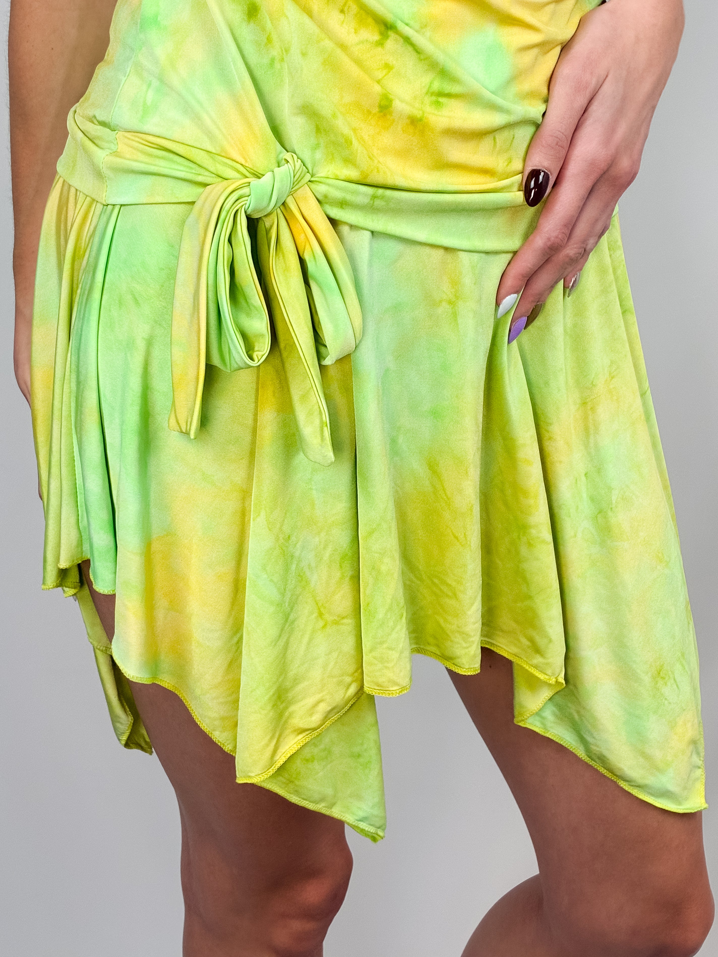Axara Paris 2000s Green Tie-Dye Handkerchief Hem Mini Dress - M