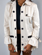 D&G Dolce & Gabbana 2000s Cream Black Ribbon Trim Peplum Trench Jacket - XS
