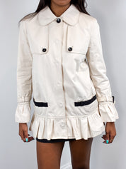 D&G Dolce & Gabbana 2000s Cream Black Ribbon Trim Peplum Trench Jacket - XS