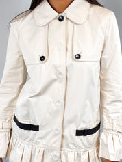 D&G Dolce & Gabbana 2000s Cream Black Ribbon Trim Peplum Trench Jacket - XS