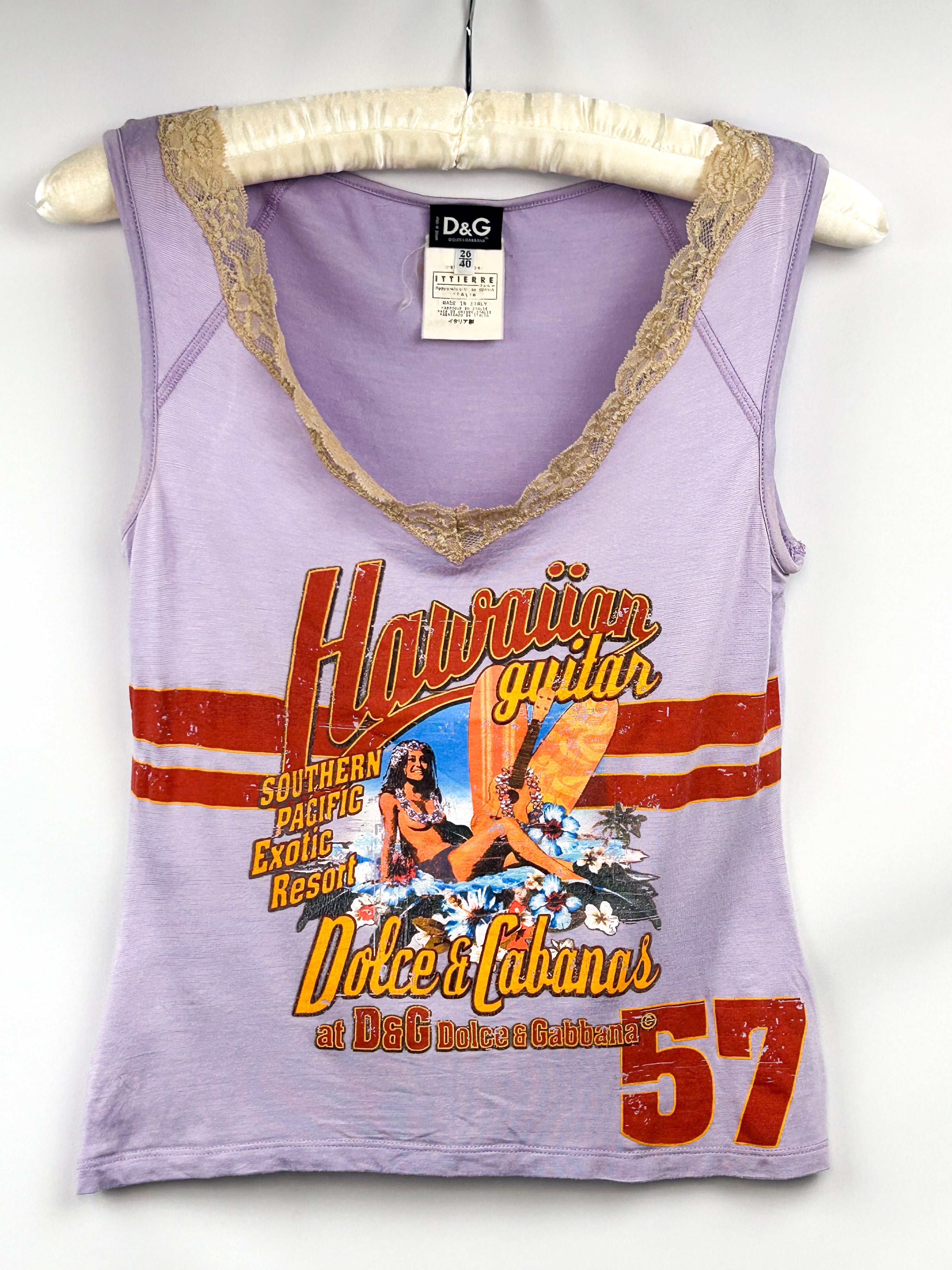 D&G Dolce & Gabbana 2000s Lilac Hawaiian Graphic Tank Top - S