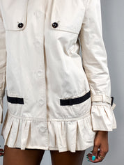 D&G Dolce & Gabbana 2000s Cream Black Ribbon Trim Peplum Trench Jacket - XS