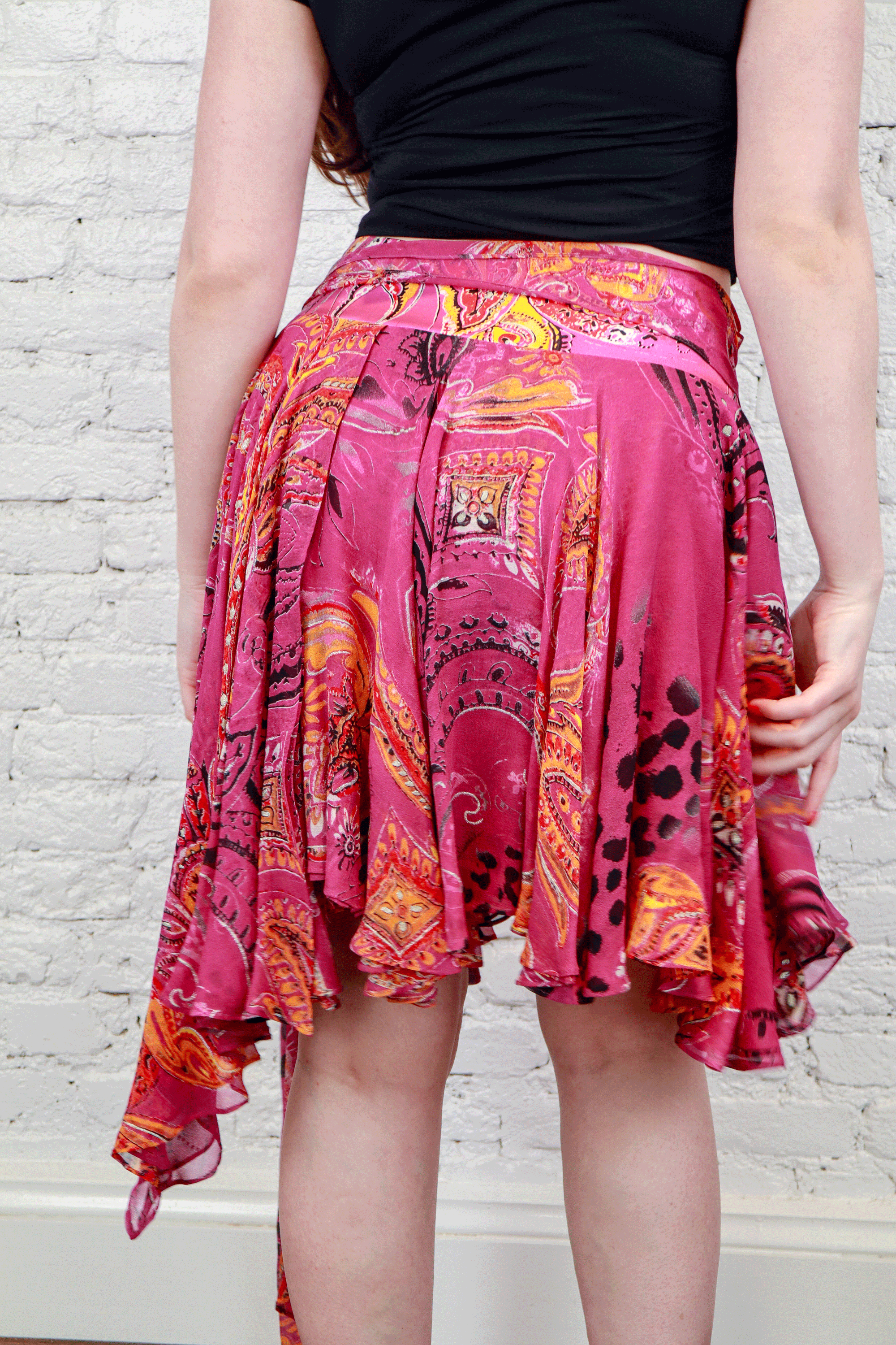 Just Cavalli Pink Paisley Silk Asymmetrical Skirt