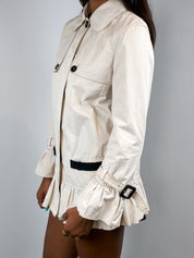 D&G Dolce & Gabbana 2000s Cream Black Ribbon Trim Peplum Trench Jacket - XS