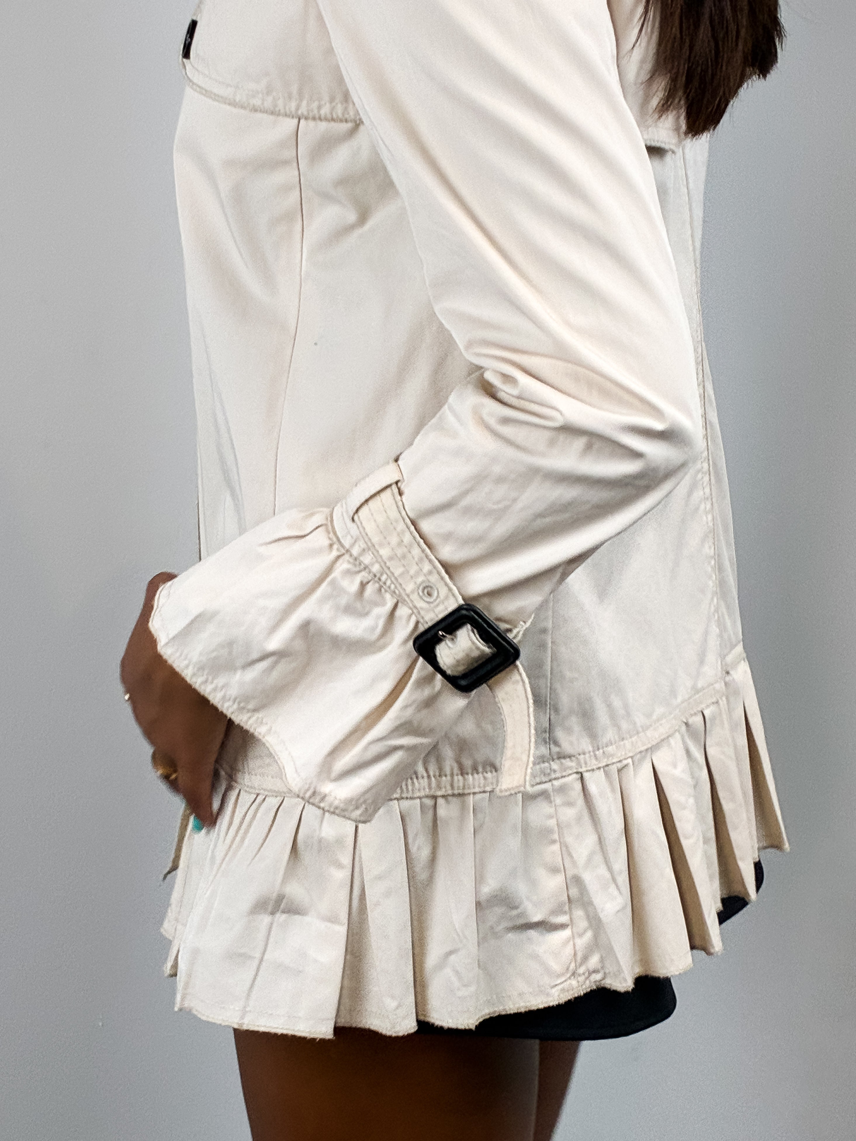 D&G Dolce & Gabbana 2000s Cream Black Ribbon Trim Peplum Trench Jacket - XS