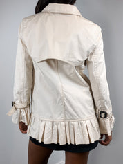 D&G Dolce & Gabbana 2000s Cream Black Ribbon Trim Peplum Trench Jacket - XS