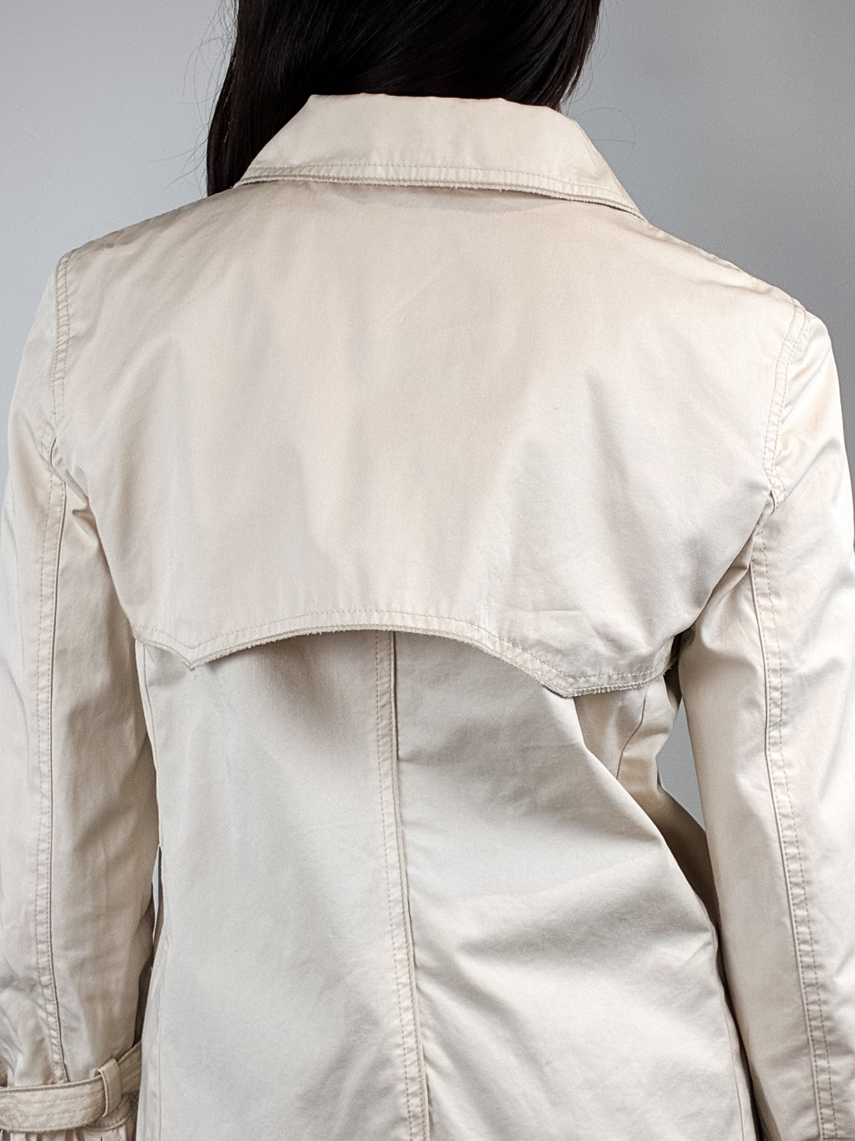 D&G Dolce & Gabbana 2000s Cream Black Ribbon Trim Peplum Trench Jacket - XS