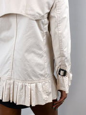 D&G Dolce & Gabbana 2000s Cream Black Ribbon Trim Peplum Trench Jacket - XS