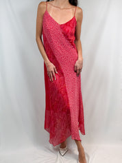2000s Coral Paisley Silk Maxi Slip Dress - M/L