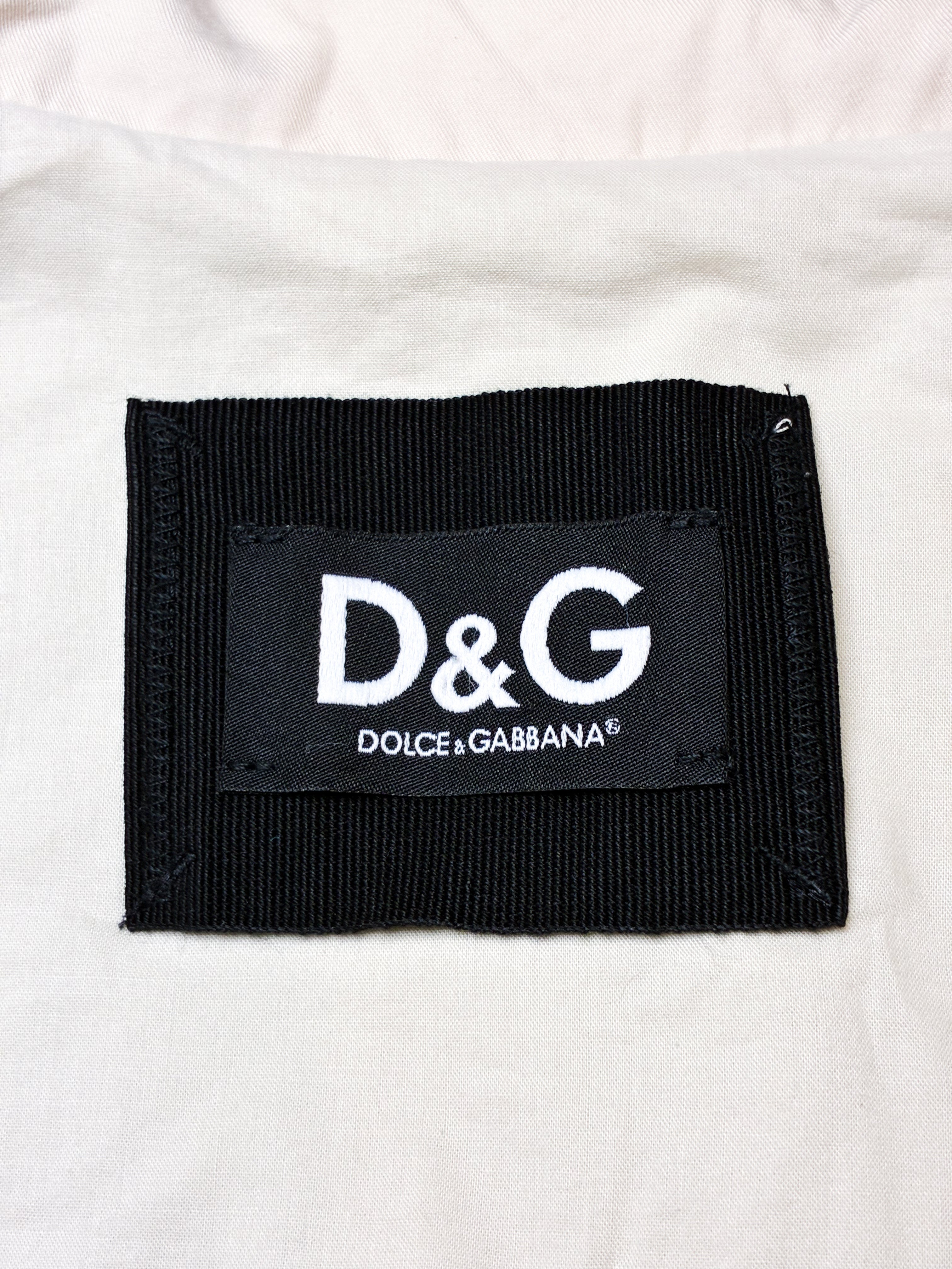 D&G Dolce & Gabbana 2000s Cream Black Ribbon Trim Peplum Trench Jacket - XS