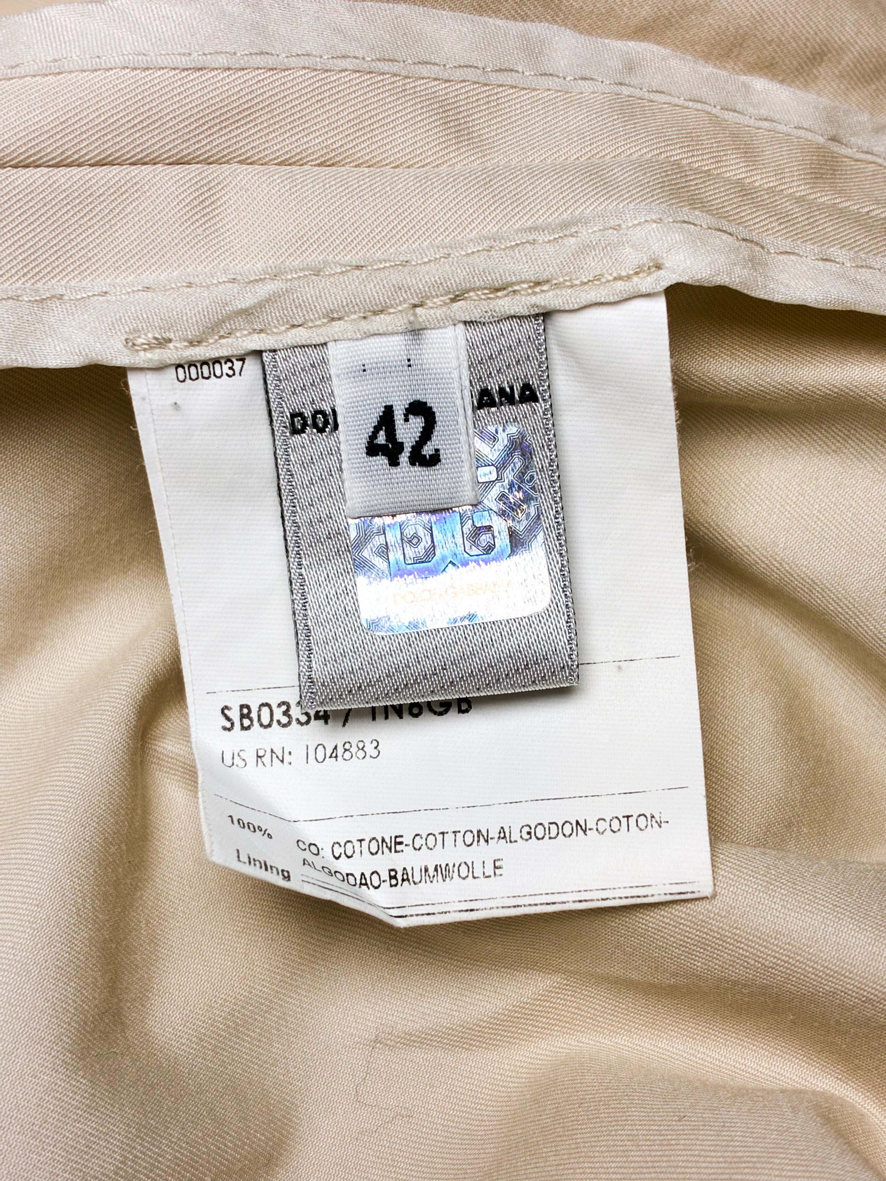 D&G Dolce & Gabbana 2000s Cream Black Ribbon Trim Peplum Trench Jacket - XS