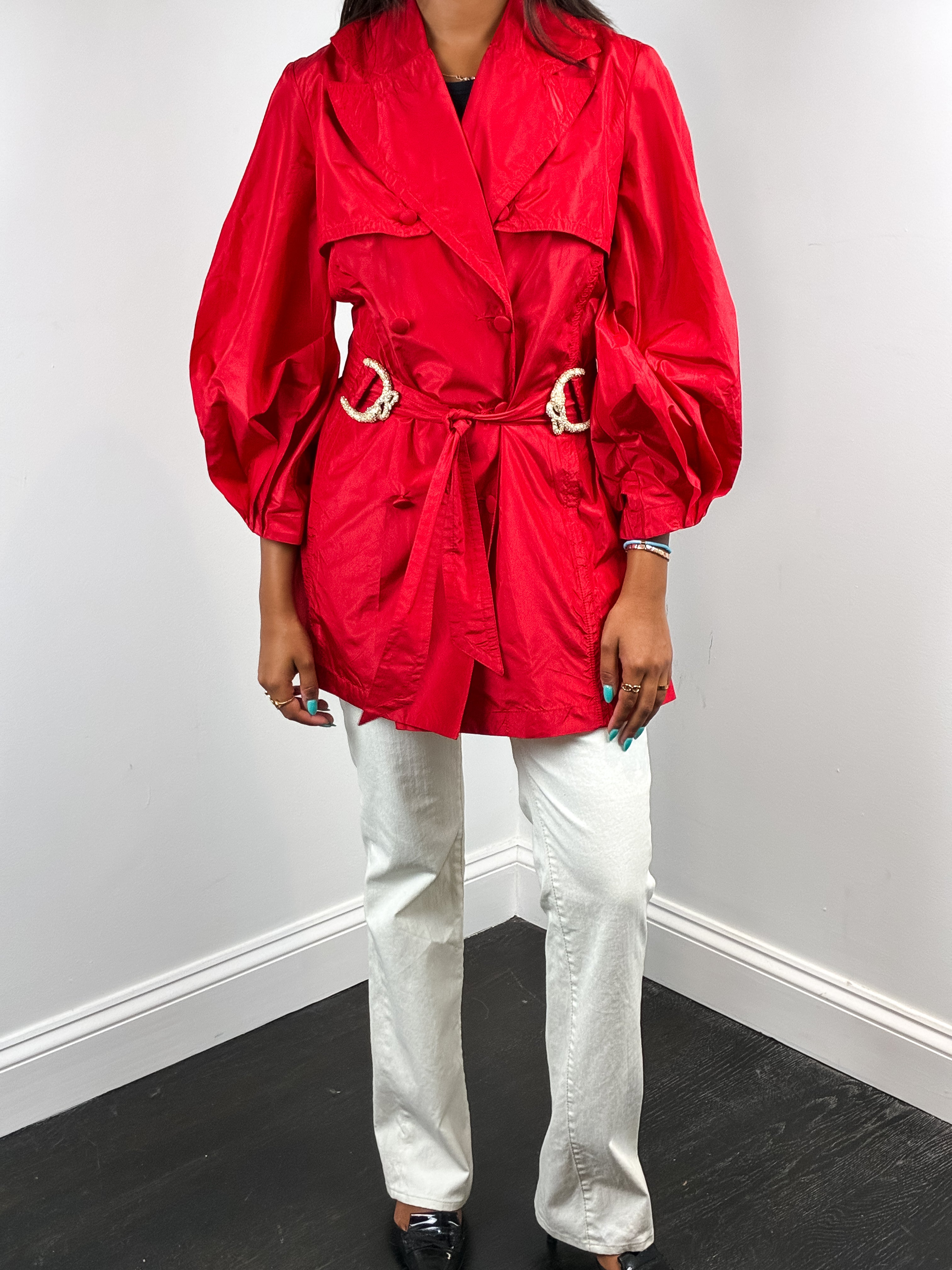 Roberto Cavalli Cruise 2008 Red Silk Belted Trench Coat - XS/S