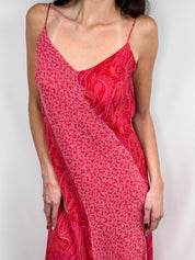2000s Coral Paisley Silk Maxi Slip Dress - M/L