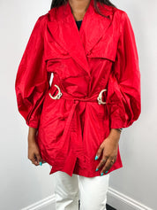 Roberto Cavalli Cruise 2008 Red Silk Belted Trench Coat - XS/S
