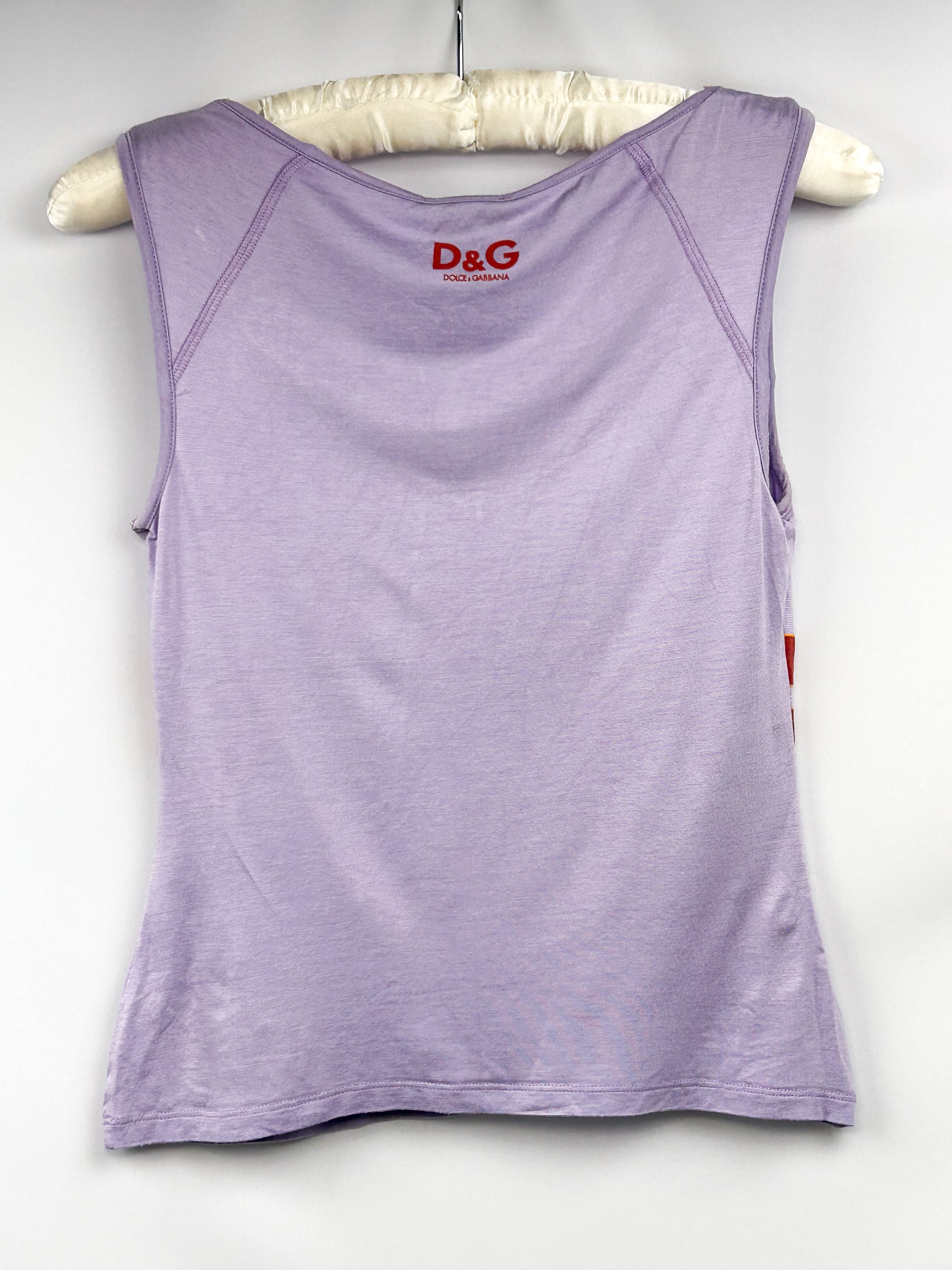 D&G Dolce & Gabbana 2000s Lilac Hawaiian Graphic Tank Top - S