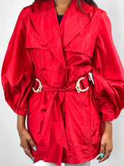 Roberto Cavalli Cruise 2008 Red Silk Belted Trench Coat - XS/S