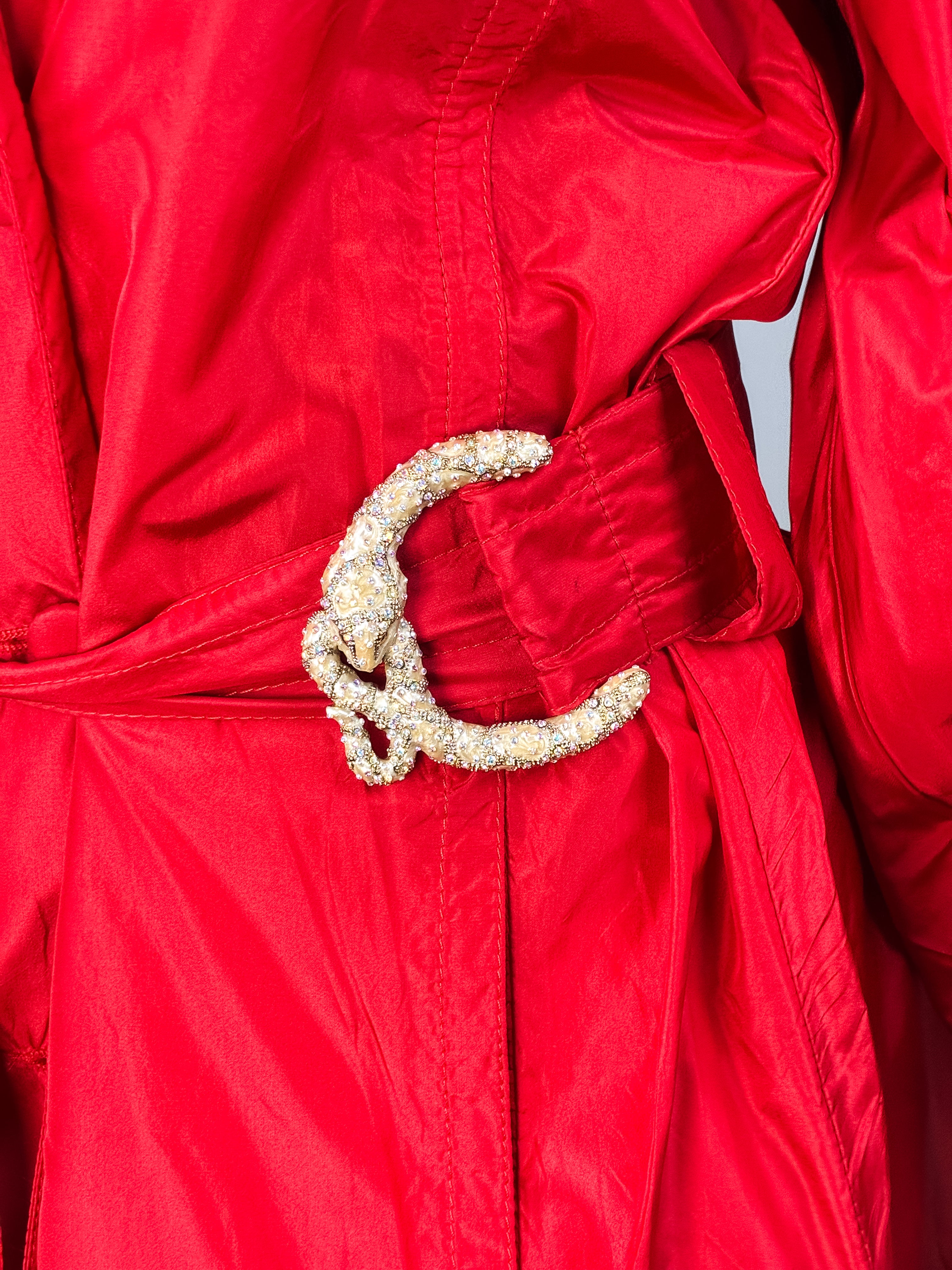Roberto Cavalli Cruise 2008 Red Silk Belted Trench Coat - XS/S