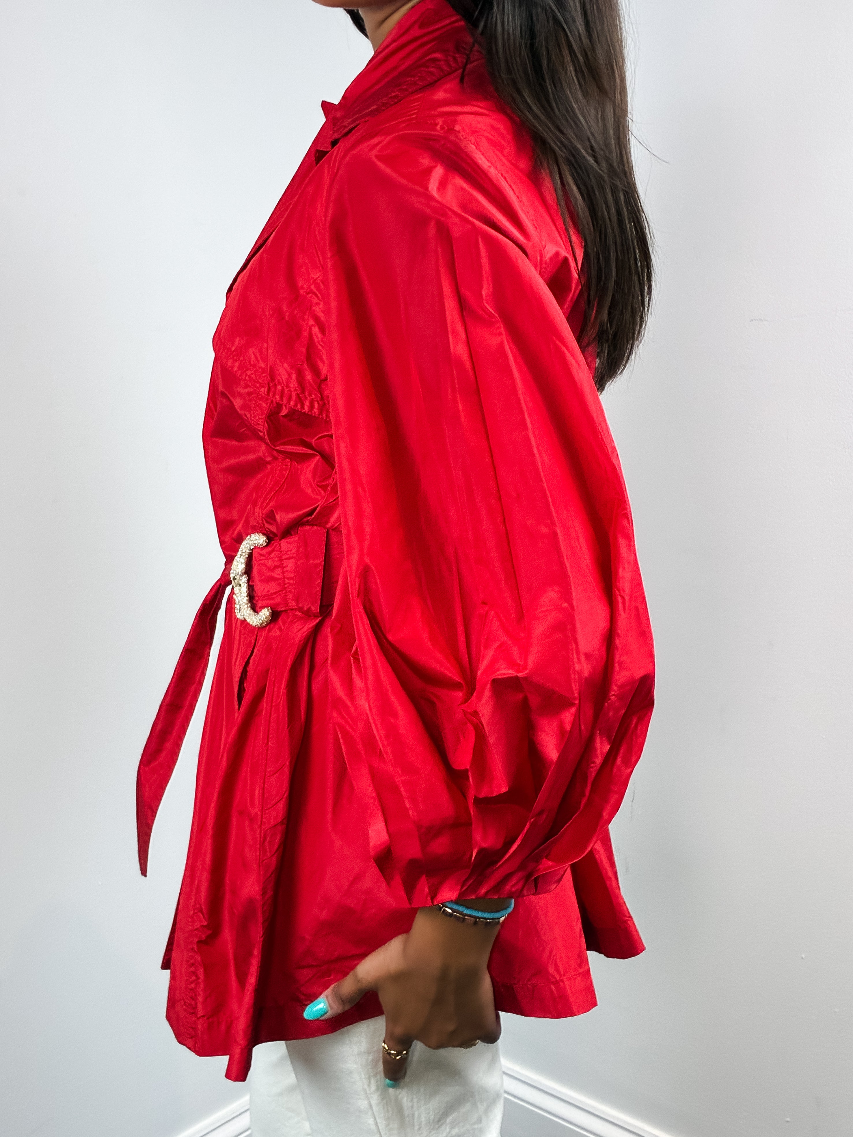 Roberto Cavalli Cruise 2008 Red Silk Belted Trench Coat - XS/S