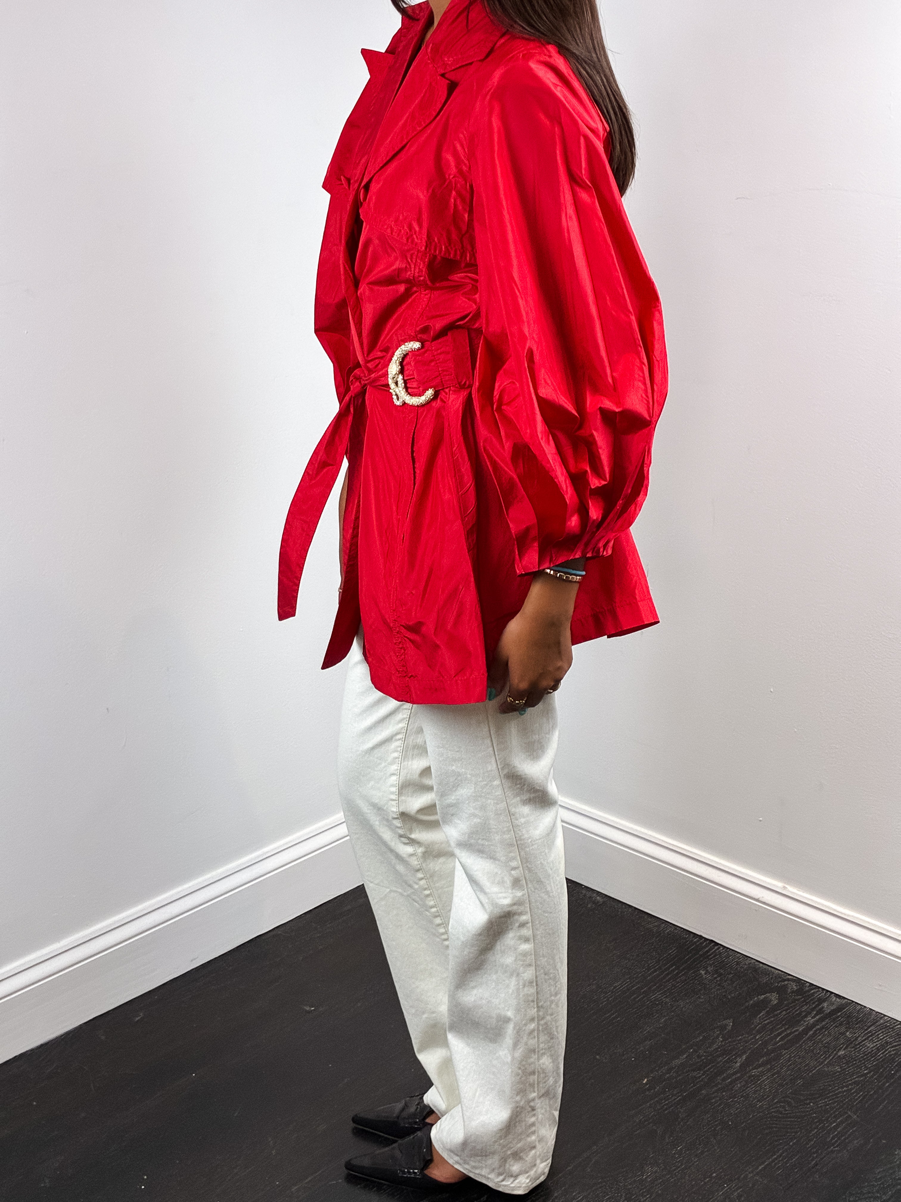 Roberto Cavalli Cruise 2008 Red Silk Belted Trench Coat - XS/S