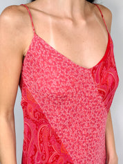 2000s Coral Paisley Silk Maxi Slip Dress - M/L