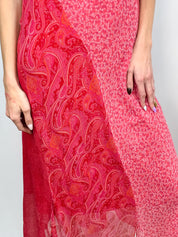 2000s Coral Paisley Silk Maxi Slip Dress - M/L