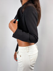 Alberto Makali 2000s Black Crepe Puff Shoulder Cropped Bolero - M