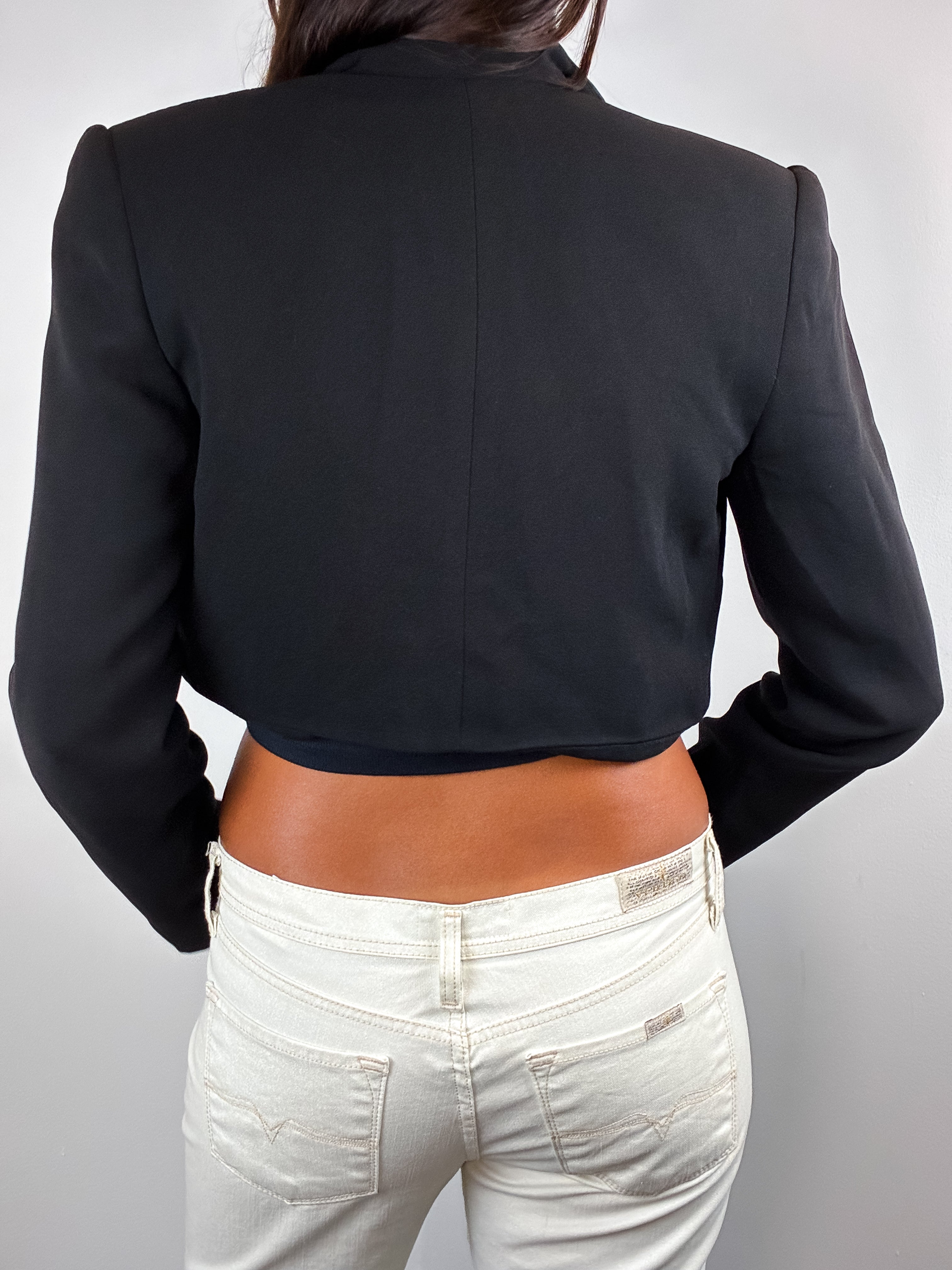 Alberto Makali 2000s Black Crepe Puff Shoulder Cropped Bolero - M