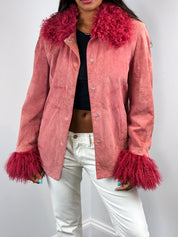 Luisa Spagnoli 1990s Rose Suede Jacket with Detachable Fur Collar and Cuffs - M
