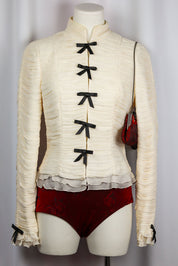 Luisa Spagnoli Pura Seta Cream Ruched Silk Jacket with Black Bow Closures