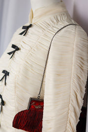 Luisa Spagnoli Pura Seta Cream Ruched Silk Jacket with Black Bow Closures