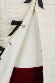 Luisa Spagnoli Pura Seta Cream Ruched Silk Jacket with Black Bow Closures