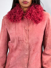 Luisa Spagnoli 1990s Rose Suede Jacket with Detachable Fur Collar and Cuffs - M
