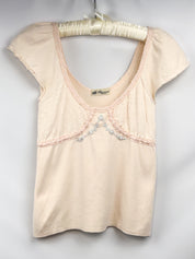 Blumarine 2000s Blush Silk Knit Beaded Top - XS/S