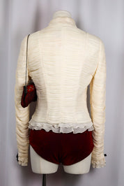 Luisa Spagnoli Pura Seta Cream Ruched Silk Jacket with Black Bow Closures